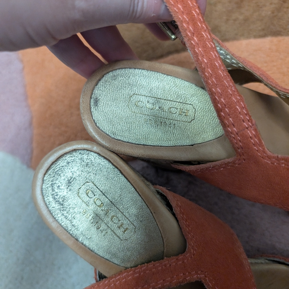 Coach Suede And Brass Heels - Picture 4 of 11